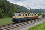 Doppeltraktion, mit den Loks 421 393-0 im TEE Look und 421 387-2 im Rheingold Look, fährt am 27.07.2023 Richtung Bahnhof Tecknau.