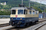 Die Re 4/4 II 11387 aus dem Jahre 1984 von IRSI mit Rheingold-Anstrich.
Die frisch revidierte Re 421 387-2 bei der Ankunft in Oensingen als Lokzug am 19. Juni 2020.
Foto: Walter Ruetsch