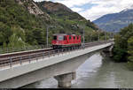 Re 4/4 II 11331 (420 331-1) als Lokzug fährt auf der Brücke Rhône Leuk (CH) Richtung Sierre/Siders (CH).