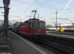 Re 4/4'' 11131 am 2.4.2012 in Zug mit einem Ersatzzug zum ICN 661 nach Lugano.