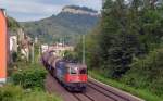 421 396 zog am 01.07.13 einen Kesselwagenzug durch Königstein Richtung Bad Schandau.