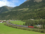 A class Re4/4 passes Ambri whilst working IR2417 from Zurich to Locarno, 27 Sept 2016
