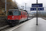 HVZ - Pendel der S-Bahn 19 mit Re 420 201 LION bei der Einfahrt Koblenz am 1. März 2019.
Foto: Walter Ruetsch 