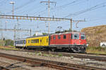 Messzug, mit der Re 4/4 II 11147, dem X 60 85 99-90 108-9 und dem BDt 50 85 82-33 986-9 durchfahren den Bahnhof Pratteln.