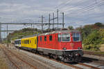 Messzug, mit der Re 4/4 II 11147, dem X 60 85 99-90 108-9 und dem BDt 50 85 82-33 986-9 durchfahren den Bahnhof Möhlin. Die Aufnahme stammt vom 27.08.2018.