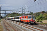 Re 4/4 II 11109 durchfährt den Bahnhof Möhlin. Die Aufnahme stammt vom 27.08.2018.