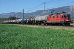 Kesselwagenzug Saint-Triphon - Basel mit der Re 420 293-3 bei Deitingen am 14. April 2020.
Foto: Walter Ruetsch 
