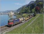 Nicht nur die Natur würde sich über etwas Regen freuen...
die SBB Cargo Re 420 268-5 mit einem Güterzug kurz vor Villeneuve, im Hintergrund das Château de Chillon. 

16. April 2020