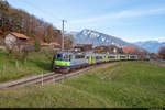 BLS Re 420 504 ist am 15.11.2020 mit ihrem Golden Pass Line EW III Pendel unterwegs als RE 4077 von Interlaken Ost nach Zweisimmen und konnte hier von mir kurz nach der ehemaligen Haltestelle Spiez Moos aufgenommen werden.