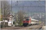 Um einiges krzer sind die St.Gallerzge, wenn auch nicht weniger bunt, Hier verlsst Re 4/4 II 11151 mit RE3838 Chur. (19.04.2010)