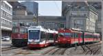 Nebenbahnhof St.Gallen mit Re 4/4 II 11171, TB Be 4/8 33 und AB BDeh 4/4 13. (04.05.2011)