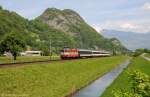 Re4/4 '' 11108 mit RE3817 am 09.05.2013 bei Sargans