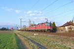 Re 430 368-1 (11368) und Re 4/4 II 11253 bei Busswil, 10.03.2016.