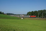 Re 4/4 II 11134 legt sich am 13.09.2016 kurz vor Gossau in die Kurve.