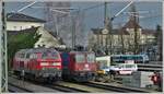 Sturmtief Sabine bedingter Stillstand in Lindau Hbf. 218 418-2, 421 383-1 und ALEX 223 070-4. (10.02.2020)