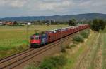 421 384-9 der SBB-Cargo mit Autotransportzug, fhrt in Grosachsen-Heddesheim Richtung Mannheim-Friedrichsfeld.