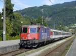 SBBC 421 392 mit einem Eurocity von München Hauptbahnhof nach Zürich HB bei der Einfahrt in Bregenz Hauptbahnhof aus Richtung Lindau kommend. Grüße zurück an den Tf! (30.08.2014)