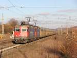 BR 421 Doppeltraktion (zuvorderst 421 376) mit einem ARS-Autotransportzug in Fahrtrichtung Süden. Aufgenommen am 12.01.2014 in Eichenberg.