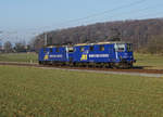 Widmer Rail Services AG/WRS.
Lokzug als Doppeltraktion Re 430 bei Bettenhausen am 22. Januar 2020.
Foto: Walter Ruetsch 