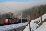 436 113 und 436 111 (CrossRail) mit einem Auto-Gterzug bei Goldau (26.03.2007)