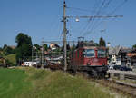 SBB: Re 430 350-9 anlässlich der Bahnhofsausfahrt Sumiswald-Grünen mit einem Leermaterialzug am 19.