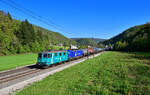 Re 430 114 + Re 475 901 mit einem Kesselzug am 28.04.2022 bei Tecknau.