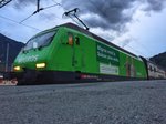 Am 15.6.2016 kam die Migros Re 460 080 mit dem IC 830 aus Romanshorn, dieser Zug bleibt in Brig und bernachtet da.