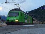 Am 15.6.2016 kam die Migros Re 460 080 mit dem IC 830 aus Romanshorn, dieser Zug bleibt in Brig und bernachtet da.