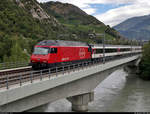 Re 460 039-1  Rochers de Naye  auf der Brücke Rhône Leuk (CH).