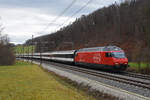 Re 460 001-1 fährt Richtung Bahnhof Tecknau. Die Aufnahme stammt vom 22.12.2020.
