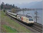 Die für „175 Jahre Schweizer Bahnen“ werbende SBB 460 019 schiebt den IR 90 1815 bei Villeneuve in Richtung Brig. 

28. Februar 2024