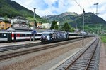Gottardo 2016; Die Plan-IR über den Gotthard wurden aufs Maximum verstärkt und jeweils mit einer Re 460 geführt; Re 460 028-4 mit dem IR 2332 bei Einfahrt in Airolo, 05.06.2016.