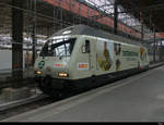 SBB -460 041-7 beim vorstellen der Neuen Werbung für Coop auf der Lok im SBB Bahnhof Basel am 26.02.2021