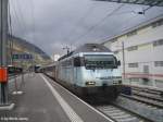 Die Re 460 114-2 ''Securitrans'' steht am 23.4.08 mit dem verspteten EC 121 ''Cisalpino Monteverdi'' nach Domodossola (- Venezia S. Lucia'' in Visp.