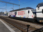 SBB - Werbelok 460 041-7 am Schluss eines Zuges bei der ausfahrt aus dem Bahnhof Thun am 28.10.2016