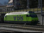 BLS - Lok 465 013-1 abgestellt im Bahnhofsareal von Spiez am 28.02.2021