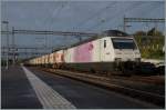Die BLS Re 465 017-2  Pink Panther  (UIC N° 91 85 4 465 017-2 CH-BLS) wartet in Morges die auf die Weiterfahrt nach Vuffelens la Ville.
15. Okt. 2014