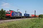 Am 31.08.2015 fuhr Re 482 012-2  ChemOil  mit einem Containerzug aus Hamburg Waltershof bei Hügelheim in Richtung Basel.