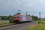 Als Lokzug fuhr am Nachmittag des 22.07.2017 die Re 482 025-4 zusammen mit Re 482 022-1  Alpäzähmer  südlich von Buggingen in Richtung Norden.