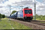 Schüttgutzug (Düngerzug?) mit Re 482 035-3 der SBB Cargo AG, vermietet an die Raildox GmbH & Co.