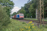 482 008-0 von der ssb-Cargo ist am 23.08.2023 mit einem Containerzug Richtung Süden unterwegs,gesehen im Haunetal bei Werda.