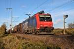 Am 09.11.2013 fuhr SBB Cargo Re 482 022-1 mit einem Kesselwagenzug durch die Ortschaft Müllheim (Baden) gen Basel.