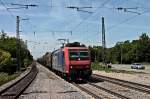 SBB Cargo Re 482 011-4 am heißen 07.06.2014 mit dem BASF-Zug aus Karlsruhe Gbf nach Muttenz (CH) in Emmendingen.
