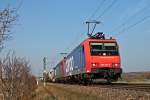 Den BASF-Zug aus Ludwigshafen BASF nach Muttenz der SBB Cargo International bespannten am 08.03.2014 die Re 482 021-3 mit Re 482 006-4 auf dem gesamten Laufweg.