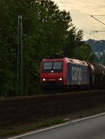 482 009-8 der SBB Cargo kommt mit einem Kesselwagenzug die rechte Rheinstrecke bei Neuwied herauf gefahren.