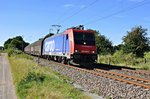 SBB Cargo Re 482 042, vermietet an HSL Logistik, mit Autotransportzug in Richtung Bremen durch Loxstedt am 17.08.16.
