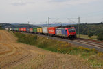 Containerzug von Hof nach Hamburg Waltershof ,mit SBB 482 042 bei Herlasgrün/Pöhl am 03.09.2016