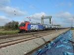 Niederschopfheim - 30.10.17 : vielleicht meine letzte Fototour vor dem Aufbau der Lärmschutzmauer. SBB Lok Re 482 020 mit einem GATX Kesselzug.