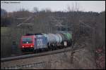 482 043-7 mit einem Kesselwagenganzzug in Richtung Stuttgart am 26.02.08 in Aalen-Hofen.