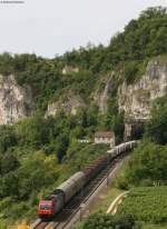 Re482 041-1 mit einem Mischer am isteiner Klotz am 14.8.08